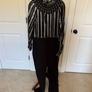 Michael Kors Black and Silver Striped Jumpsuit